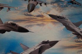 Tricot stoffen - Tricot stof - F-16 vliegtuig - blauw - K50064-004