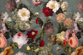 Polyester stoffen - Polyester stof - Interieur en decoratiestof digitaal velvet big flowers - mint - 1578-022