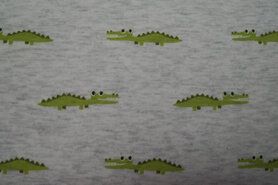 Gebroken witte stoffen - Joggingstof - happy crocci krokodil - off-white/grijs gemeleerd - 18615-020