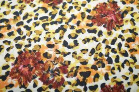 Okergele stoffen - Polyester stof - bubble chiffon floral panther - oker/terra - 18923-570