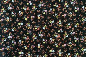 KnipIdee stoffen - Tricot stof - liberty flowers - zwart - 18016-998