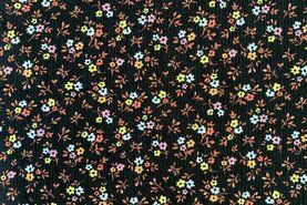 zwarte stoffen - Tricot stof - liberty flowers - zwart - 18016-998