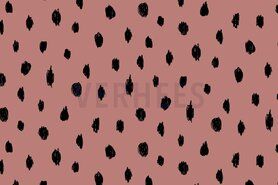 Kledingstoffen - Tricot stof - soft sweattricot dots - oudroze - 7761-019