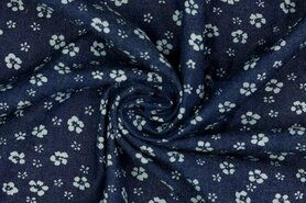 Donkerblauwe stoffen - Spijkerstof - flowers - donkerblauw - 9647-001