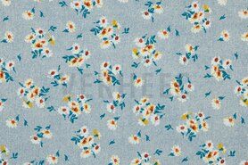 Jeans blauwe stoffen - Spijkerstof - white flowers - licht jeansblauw - 9004-001