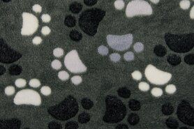 Fantasie - Fleece stof - jacquard dog feet - grijs zwart - KC4007-669