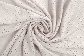 95% polyester, 5% elastan stoffen - Tricot stof - broderie bloemen - wit - 16695-001