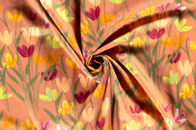 Nooteboom stoffen - Katoen stof - katoen satijn bloemen - zalm - 17245-014