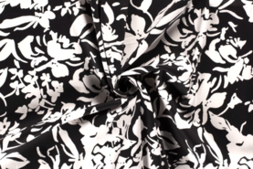 zwarte stoffen - Katoen stof - katoen satijn bloemen - zwart - 17247-069