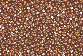 Bruine stoffen - Katoen stof - poplin bloemen - bruin - 19424-055
