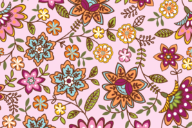 Decoratiestoffen - Katoen stof - poplin bloemen - lichtroze - 19425-011