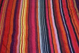Multi kleur stoffen - Polyester stof - gestreept - rood multi - 141419-44