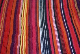 Polytex stoffen uitverkoop - Polyester stof - gestreept - rood multi - 141419-44