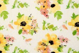 Bloemen motief stoffen - Tricot stof - bloemen - off-white geel - 964382-51