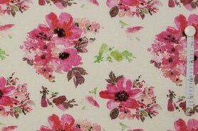 Uitverkoop - Tricot stof - bloemen - off-white roze - 964382-52