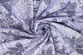 Viscose en polyester stoffen - Tricot stof - blaadjes - blauw - 325027-20