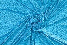 Polytex stoffen - Tricot stof - blaadjes - turquoise - 325023-31