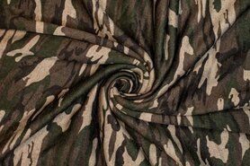 Bruine stoffen - Gebreide stof - rib fleece camouflage - groen bruin - 416041-20