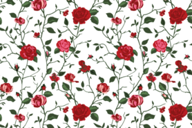 Kledingstoffen - Katoen stof - poplin bloemen - donkergroen rood - 19419-028