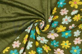 VH stoffen - Jersey - sweat fur - flowers - camouflage grün - 9760-005