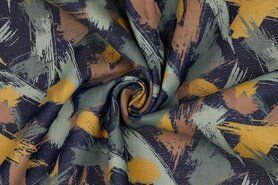 Spijkerstoffen - Spijkerstof - fantasie camouflage - donkerblauw - 19/9885-012