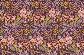 Bloemen motief stoffen - Katoen stof - poplin bloemen - aubergine - 9926-004