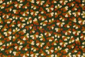 VH stoffen - Ribcord stof - bloemen - legergroen - 19/9934-006