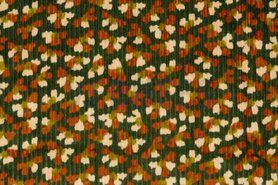Ribcord stoffen - Ribcord stof - bloemen - legergroen - 19/9934-006