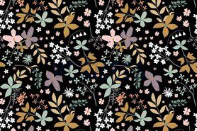 Zwarte stoffen - Tricot stof - french terry bloemen - zwart - 19/9838-006