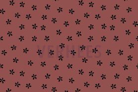 Bloemen motief stoffen - Tricot stof - sweattricot bloemetjes - wijnrood - 19/9772-029