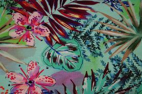 Bloemen motief stoffen - Tricot stof - bloemen en bladeren - turquoise - 18823-315