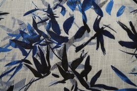 Polytex stoffen - Katoen stof - bladeren - offwhite blauw - 310029-21