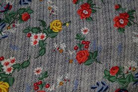 Viscose stoffen - Viscose stof - visgraat gebloemd - multi - 320014-22
