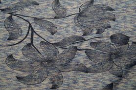 Blauwe stoffen - Tricot stof - gebreid bloemen - blauwtinten - 325030-50