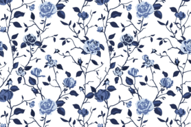 Beddengoed stoffen - Katoen stof - poplin bloemen - blauw - 19419-008