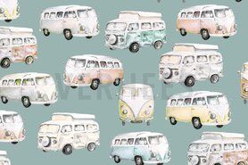Kussen stoffen - Canvas stof - happy camper - mint - 9875-008