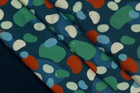Nieuwe stoffen - Softshell stof - colourful spots - donkerblauw - 9798-003