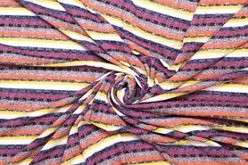 Katoen, polyester, spandex stoffen - Gebreide stof - Fijn gebreid gestreept - paars/oranje/geel - 316012-60