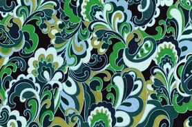 KnipIdee stoffen - Tricot stof - scuba crepe retro paisley - groen - 19062-307
