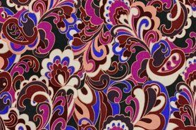 Lila Stoffe - Tricot stof - scuba crepe retro paisley - paars - 19062-400
