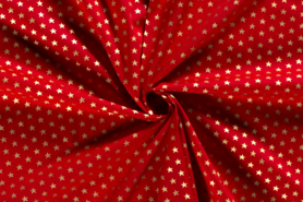 Weihnachtsmotiv - Katoen stof - kerst katoen sterren - rood goud - 12703-015