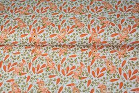 Legging stoffen - Tricot stof - digitaal konijn wortels - wit - 20214-02