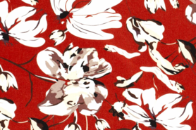 Uitverkoop - Viscose stof - half linnen bloemen - rood - 17135-056