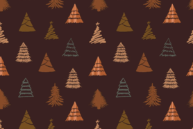 Feestkleding stoffen - Katoen stof - kerst katoen - kerstbomen - bruin - 18703-055