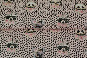 Decoratiestoffen - Katoen stof - poplin dieren en stippen - roze - 19256-12