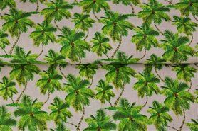 katoenen stoffen met print - Katoen stof - poplin palmbomen - beige - 19123-22