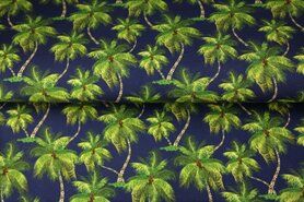 Bladeren motief - Katoen stof - poplin palmbomen - donkerblauw - 19123-15