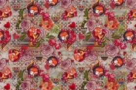 Stenzo Tricot stoffen - Tricot stof - french terry digitaal meisje en bloemen - multi - 20036
