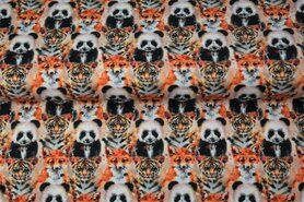 Fantasie stoffen - Tricot stof - french terry digitaal vos leeuw panda - beige - 20512-33