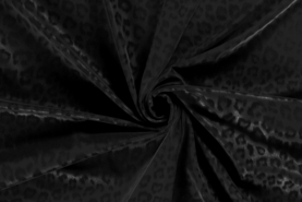 Broek stoffen - Kunstleer stof - stretch panterprint - zwart - 18160-069